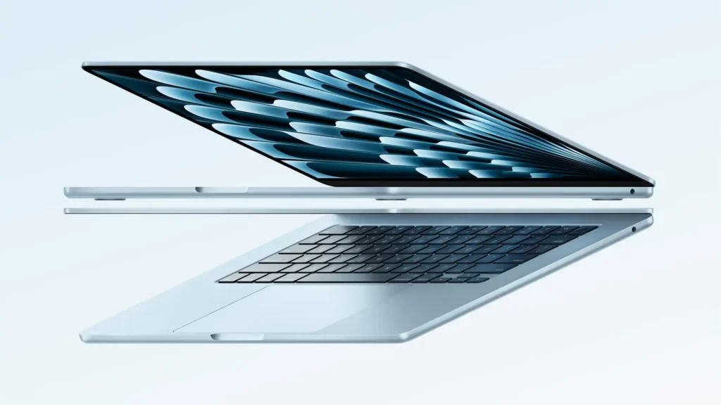 Apple MacBook Air M4 laptop in Sky Blue finish with 16GB RAM and 13.6-inch display