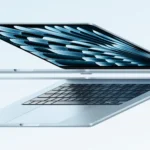 Apple MacBook Air M4 laptop in Sky Blue finish with 16GB RAM and 13.6-inch display