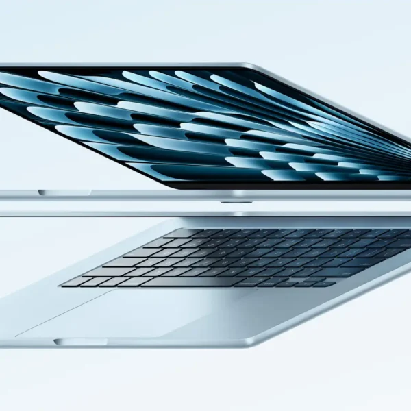 Apple MacBook Air M4 laptop in Sky Blue finish with 16GB RAM and 13.6-inch display