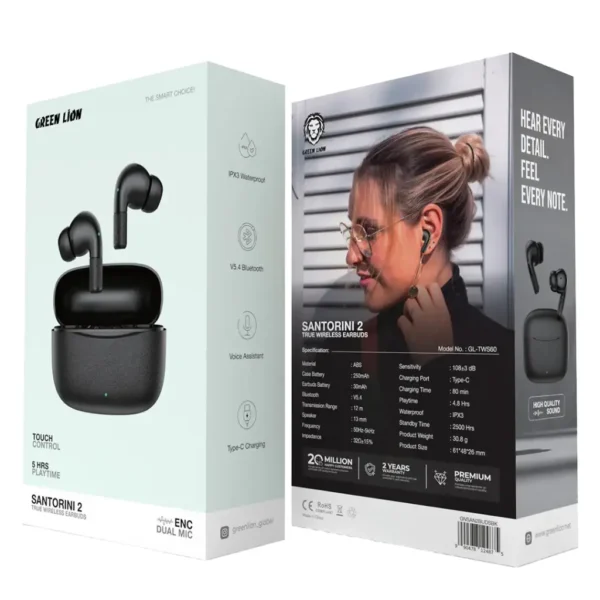 Green Lion Santorini ENC Dual Mic Earbuds - Black
