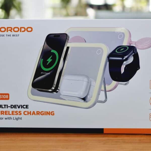 Porodo Multi-Device Wireless Charging Mirror with Light - White