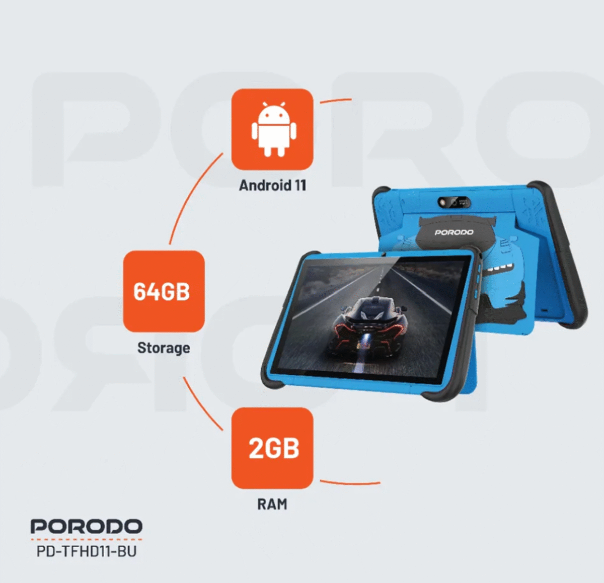 Porodo Kids Tablet 10.1 inch - Blue - Image 2