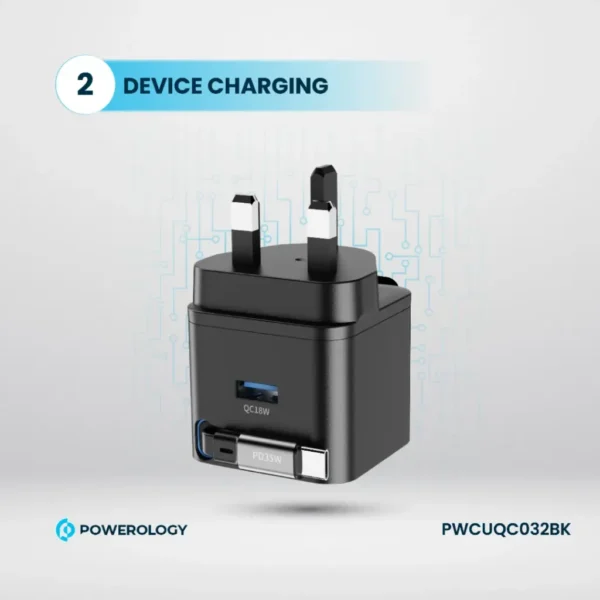 Powerology Dual Output 35W Retractable - PWC032 Black